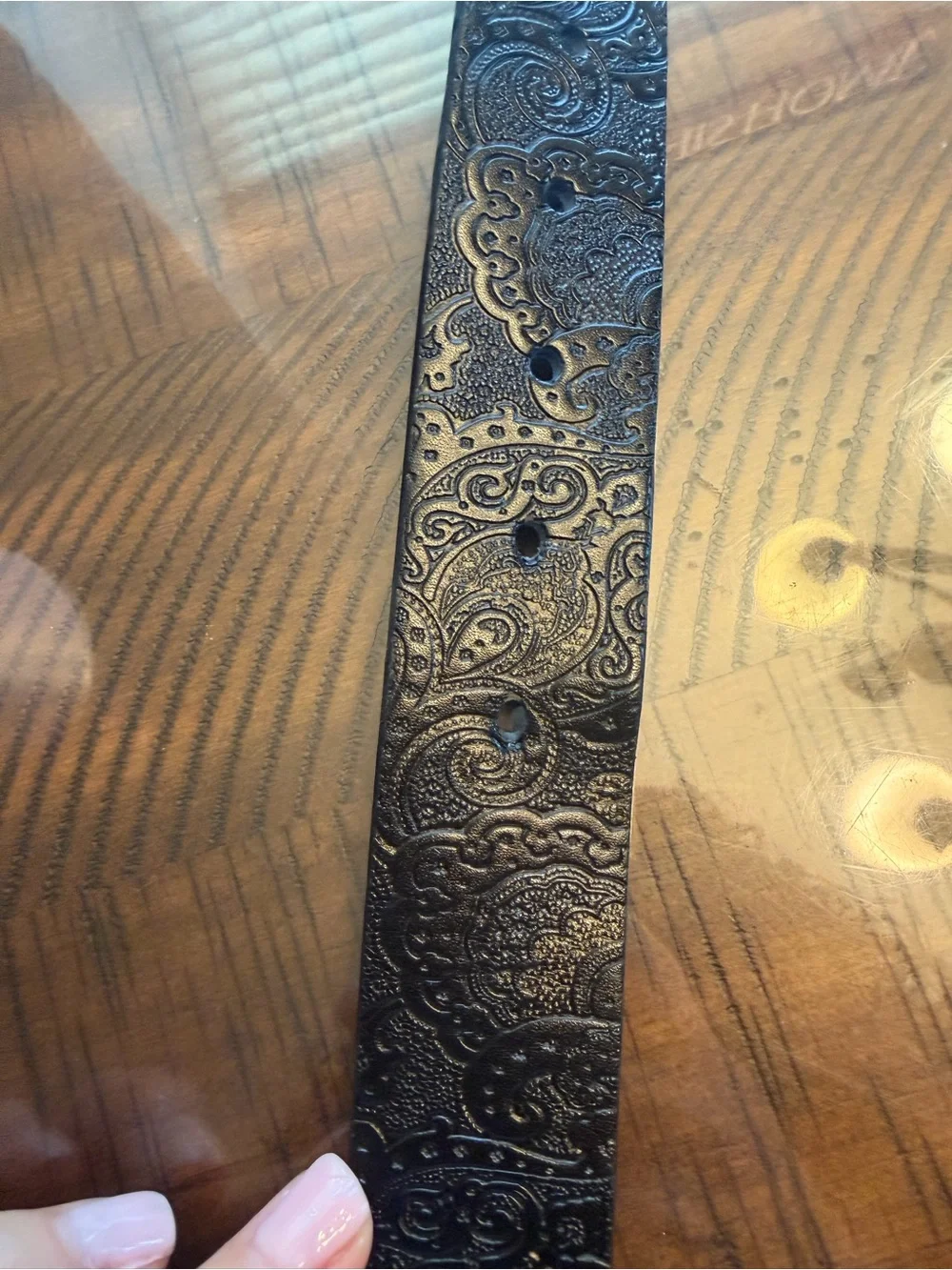 Robert Graham men’s Embossed Black Leather Belt with Bright Blue Lining